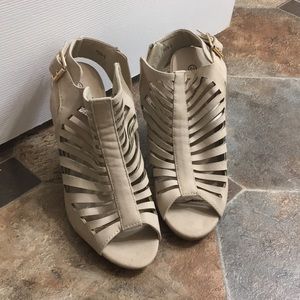 Beige peep toe heels